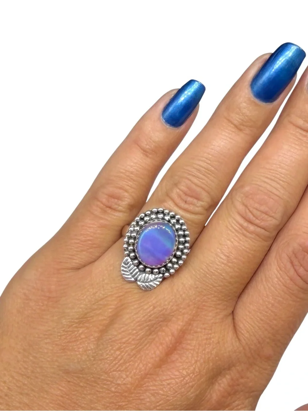 Aurora Fire Opal Ring Size 8 Solid 925 Sterling Silver